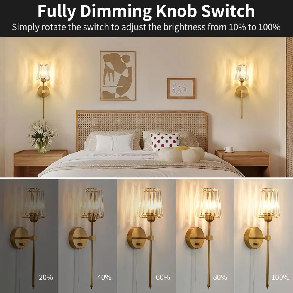 Bedroom with wall sconces and dimming knob switch demonstration