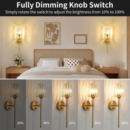 Bedroom with wall sconces and dimming knob switch demonstration