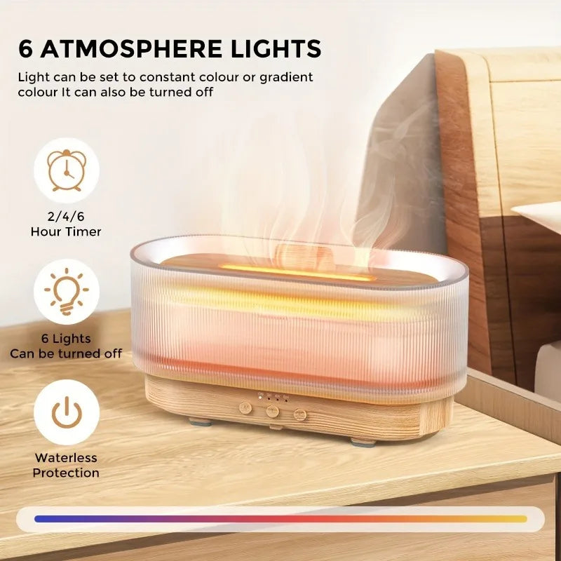 Humidifier with 6 atmosphere lights on a wooden surface
