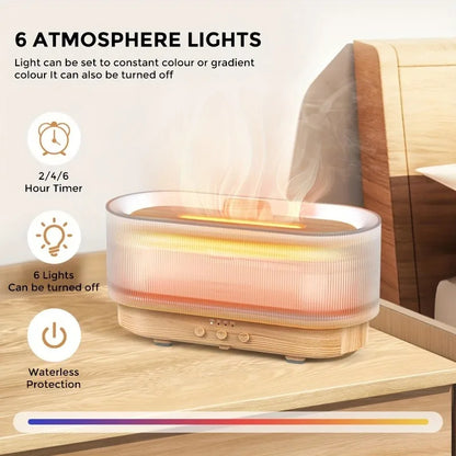 Humidifier with 6 atmosphere lights on a wooden surface