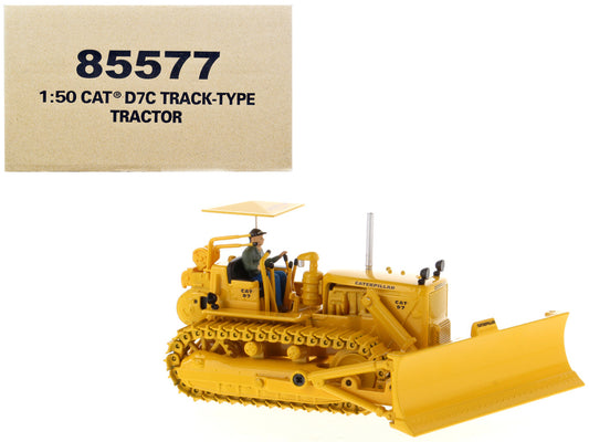 CAT Caterpillar D7C Track-Type Tractor Dozer Yellow with Operator "Vintage Series" 1/50 Diecast Model by Diecast Masters-0